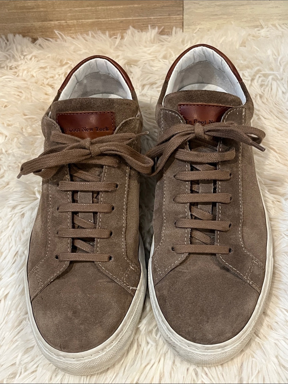 To Boot New York Adam Derrick light brown suede lace up sneakers, size 8.